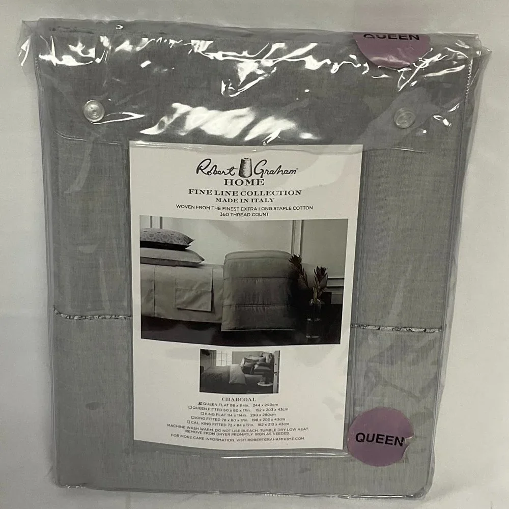 Robert Graham Flat Sheet Queen Charcoal Gray SHEET ONLY 360 Thread Count $175
